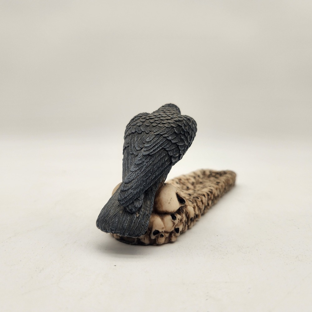 Gothic Raven Crow on Human Skulls Incense Burner Holder Resin Macabre Decor - Picture 8 of 12